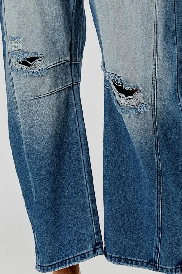 Relaxed Mid Rise Barrel Denim Pants
