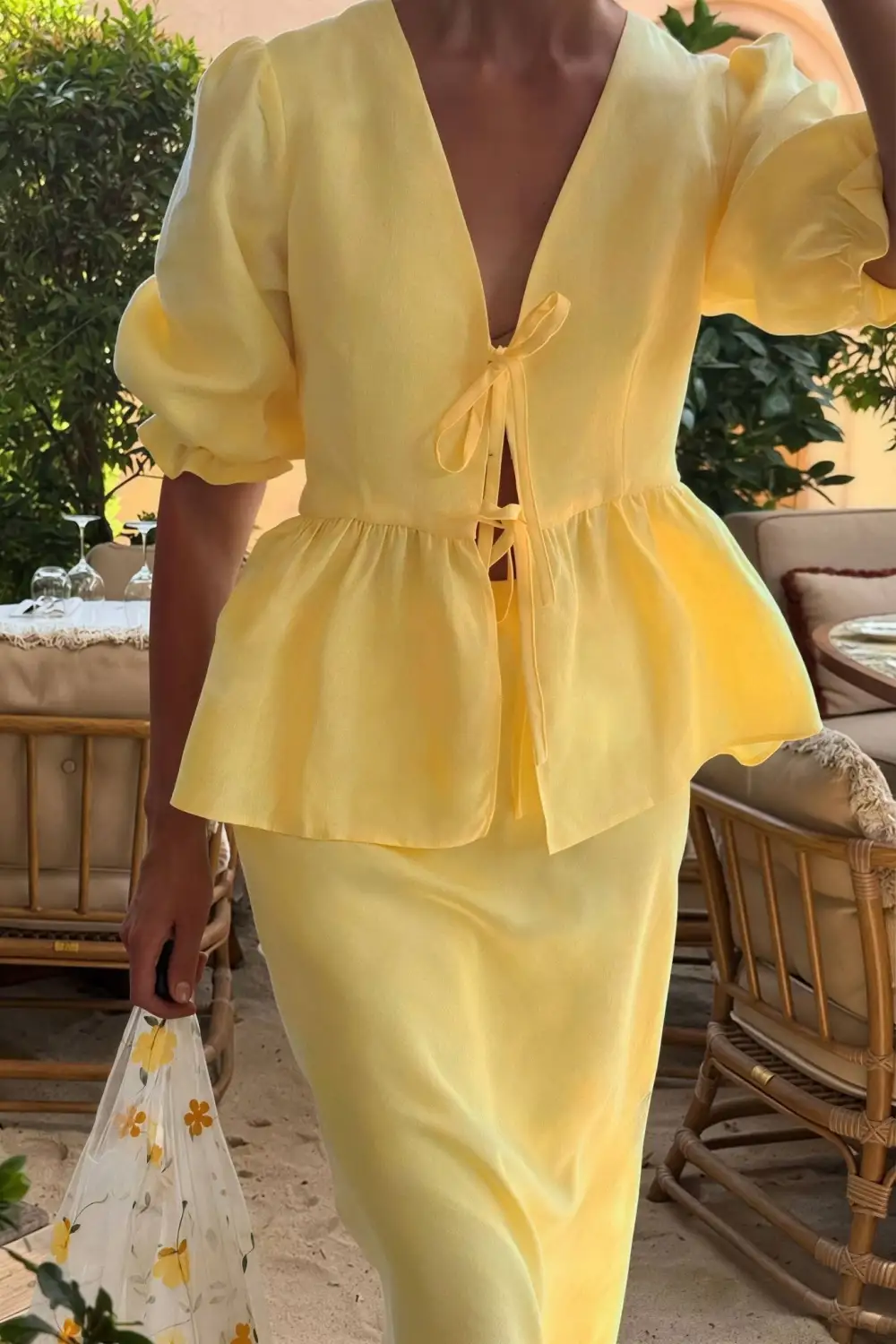 Polished Cotton Blend Ruffle Drawstring Set