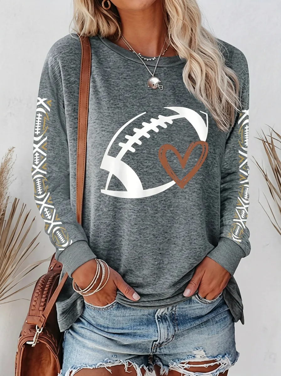 Women's Heritage Inspired Gridiron Heart Ball Crewneck Long Sleeve T-Shirt