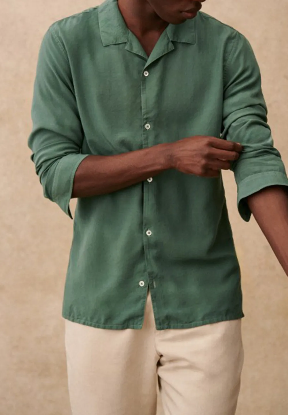 Forest Green Camp Collar Long Sleeve Cotton Shirt