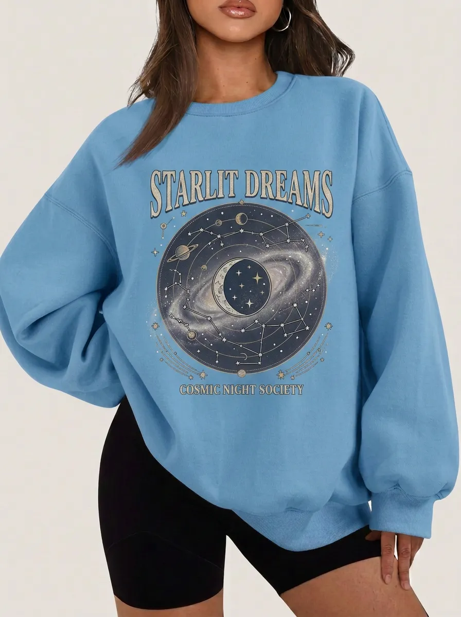Women's Starlit Dreams Celestial Galaxy Printed T-shirt
