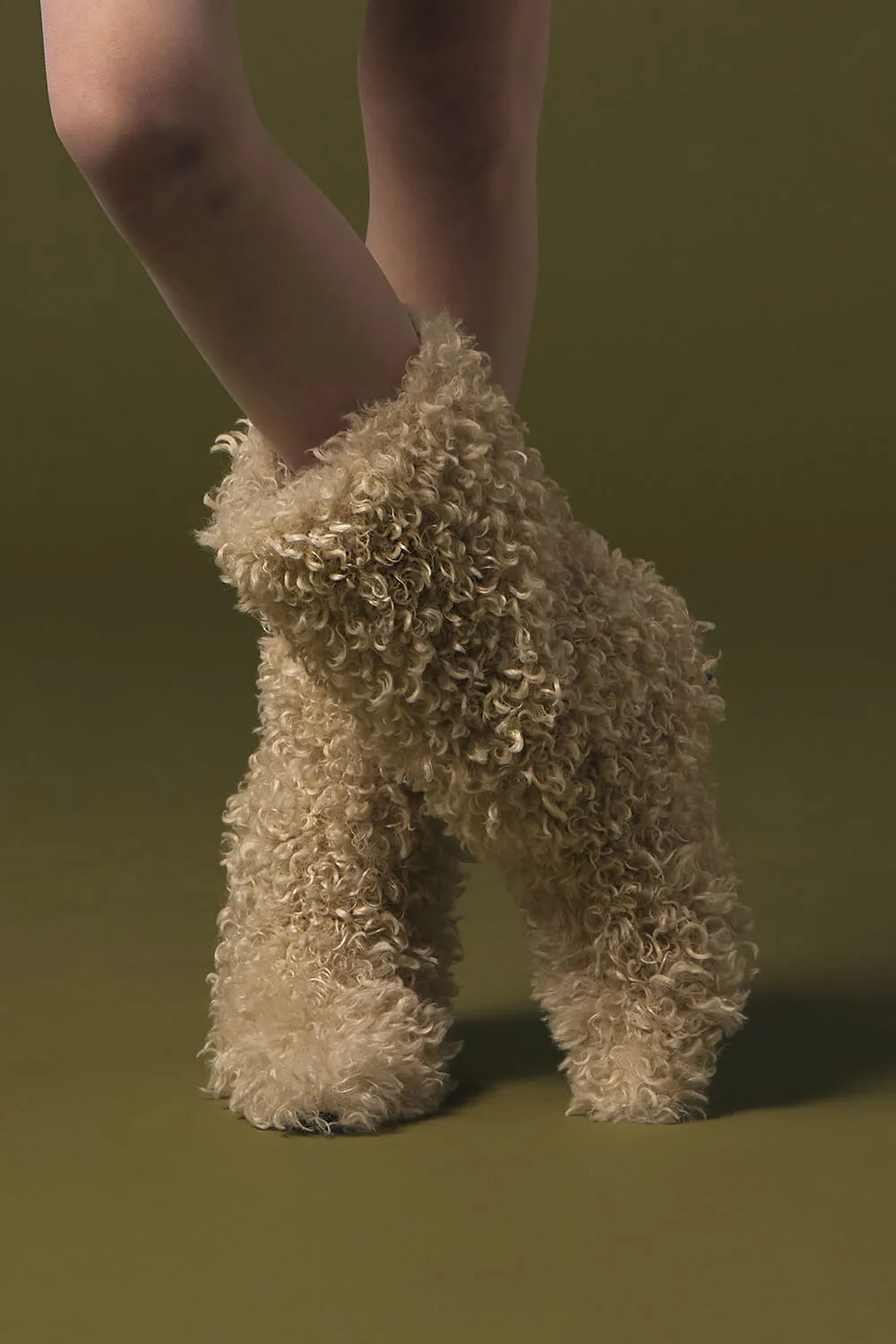 Faux Fur Mid Calf Block Boots