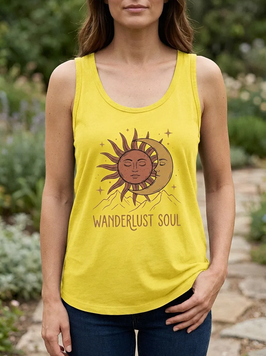 Women's Wanderlust Soul Celestial Sun Moon Printed Tank Top
