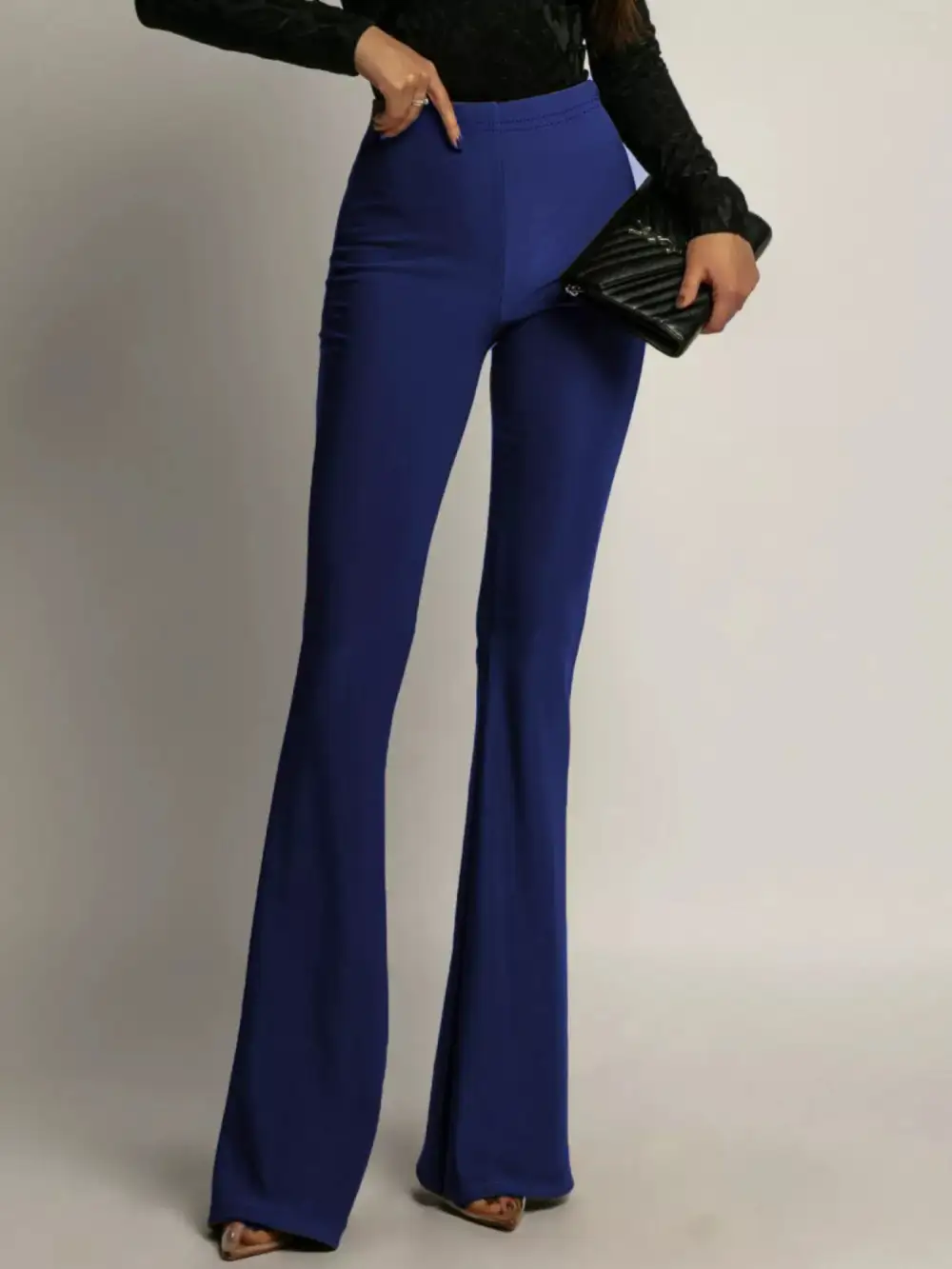 Relaxed High Waist Flared Pocketed Casual Pants