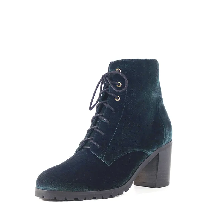 Velvet Lace Up Lug Sole Ankle Boots