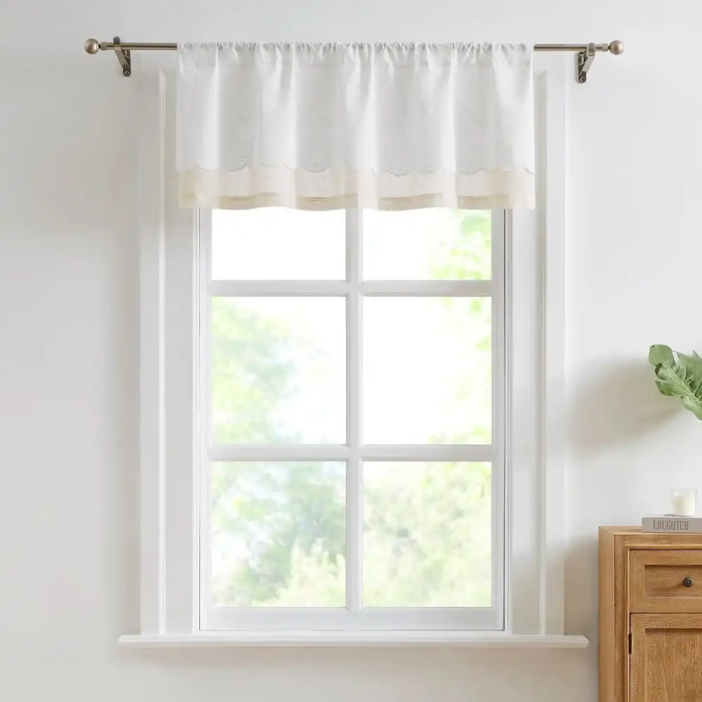Cottage Cotton Rod Pocket Scalloped Edge Window Valance
