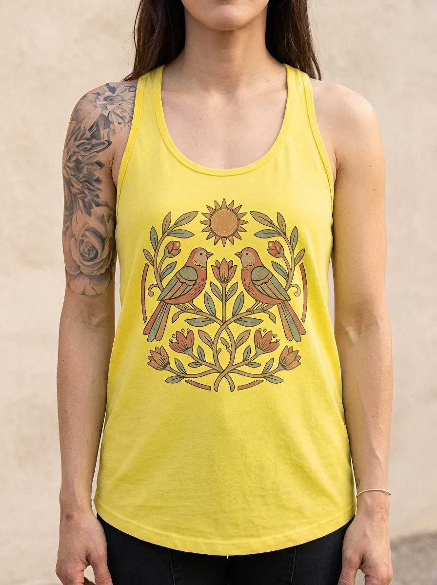 Women's Nature Lover Bird Floral Sun Printed Tank Top