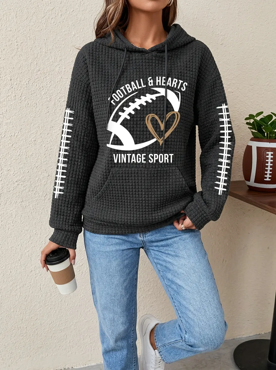 Women's Classic Gridiron Heart Ball Vintage Graphic Hoodie