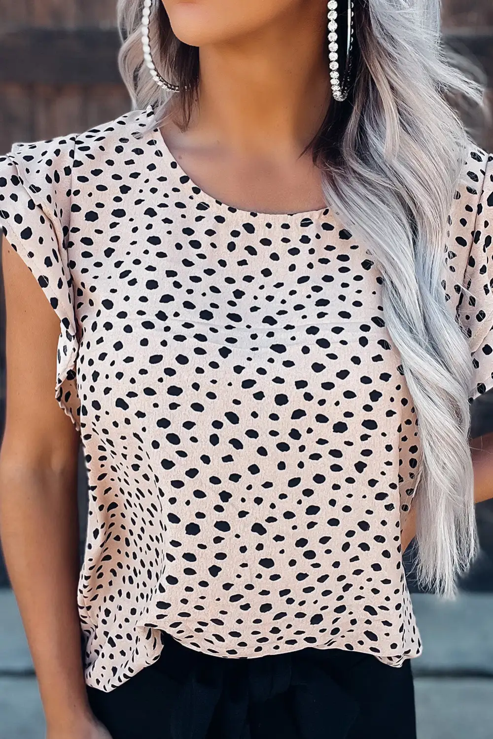 Spotted Print Neck Ruffled Tank Top