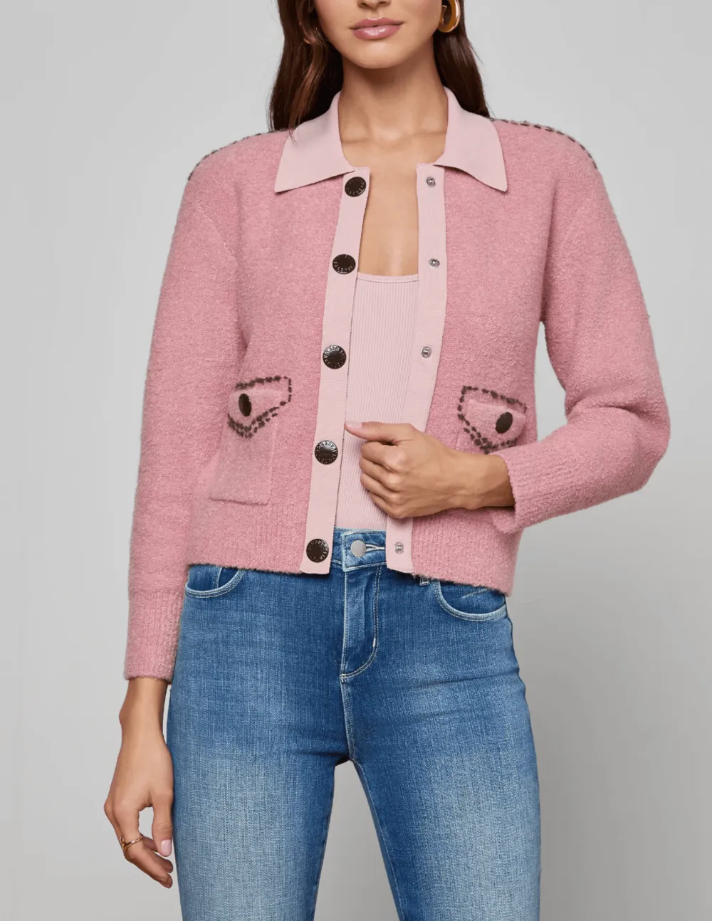 Wool Silk-Blend Button-Front Cropped Cardigan