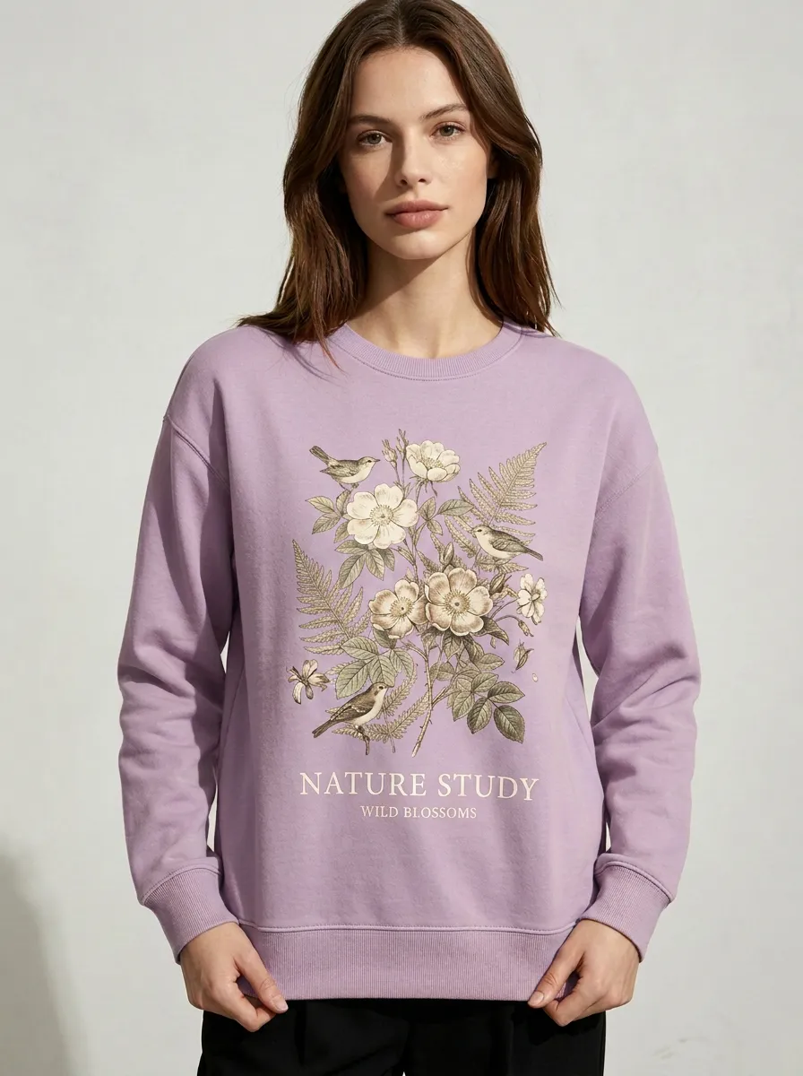 Nature Lover Bird And Wildflower Sweatshirt