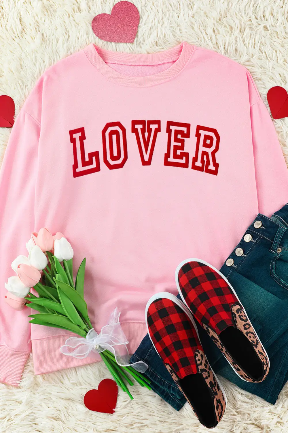 LOVER Puff Print Drop Shoulder Sweatshirt