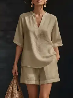Polished Refined Pocketed Top and Shorts Matching Set