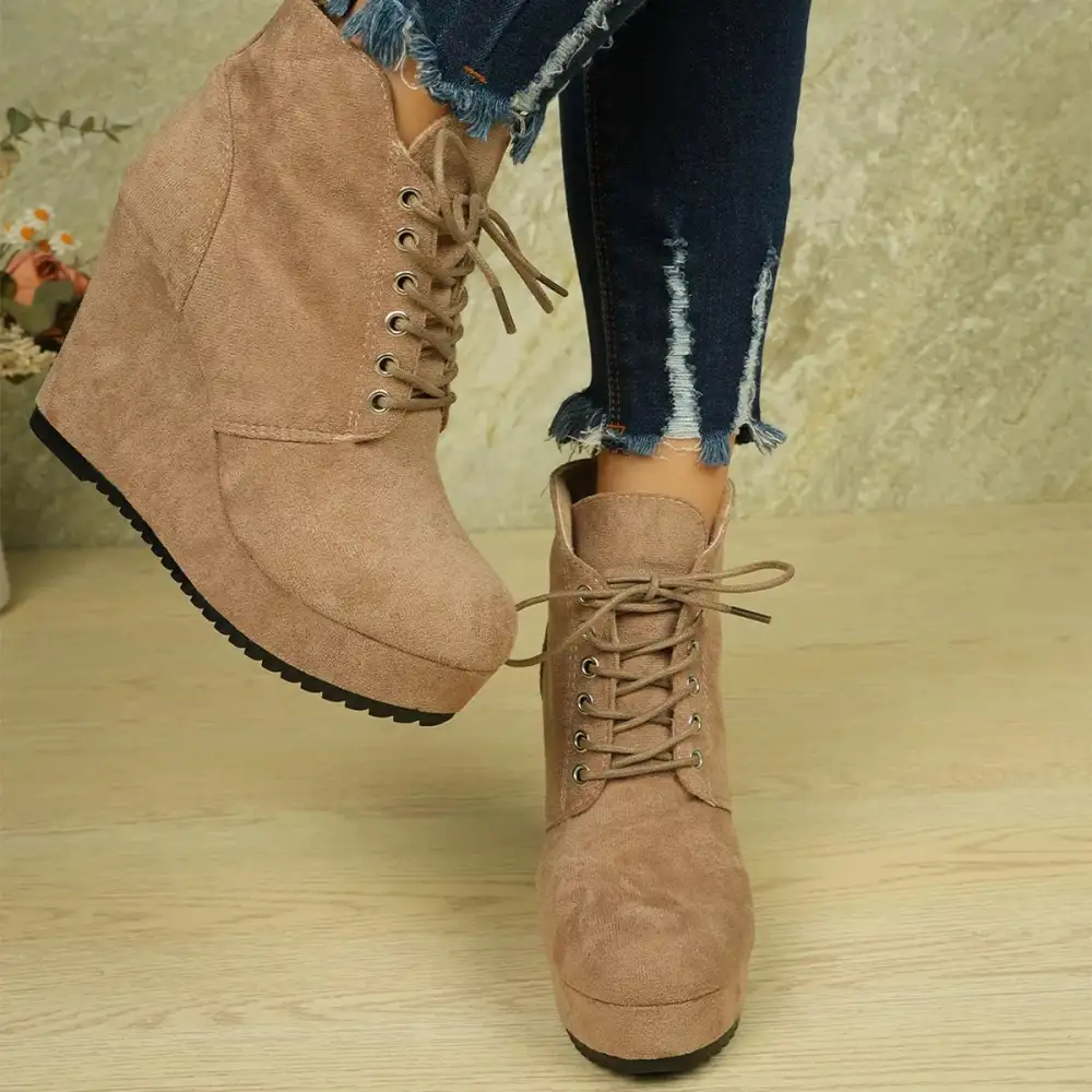 Lace Up Wedge Ankle Boots
