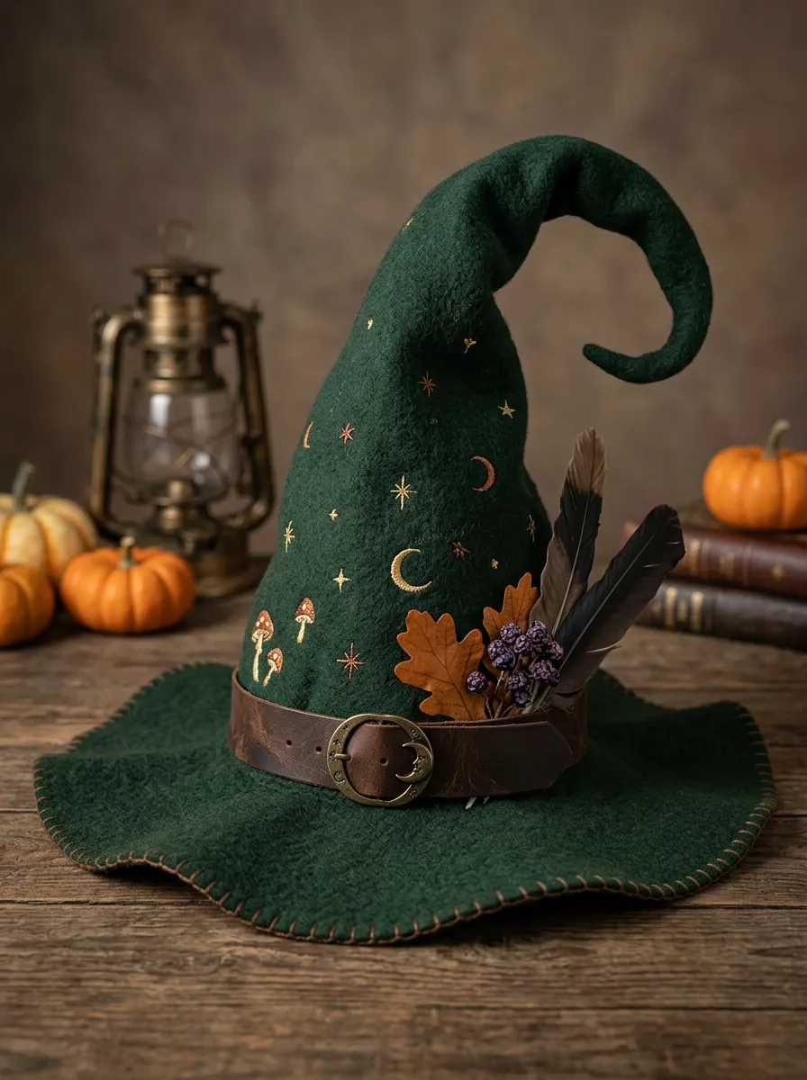 Mushroom Feather Halloween Witch Hat