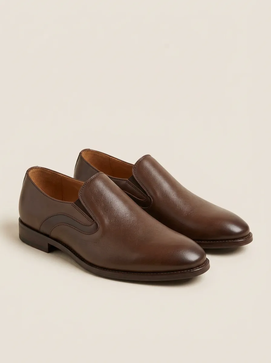 Men's Business Casual Geometric Pattern Embossed Leather Shoes