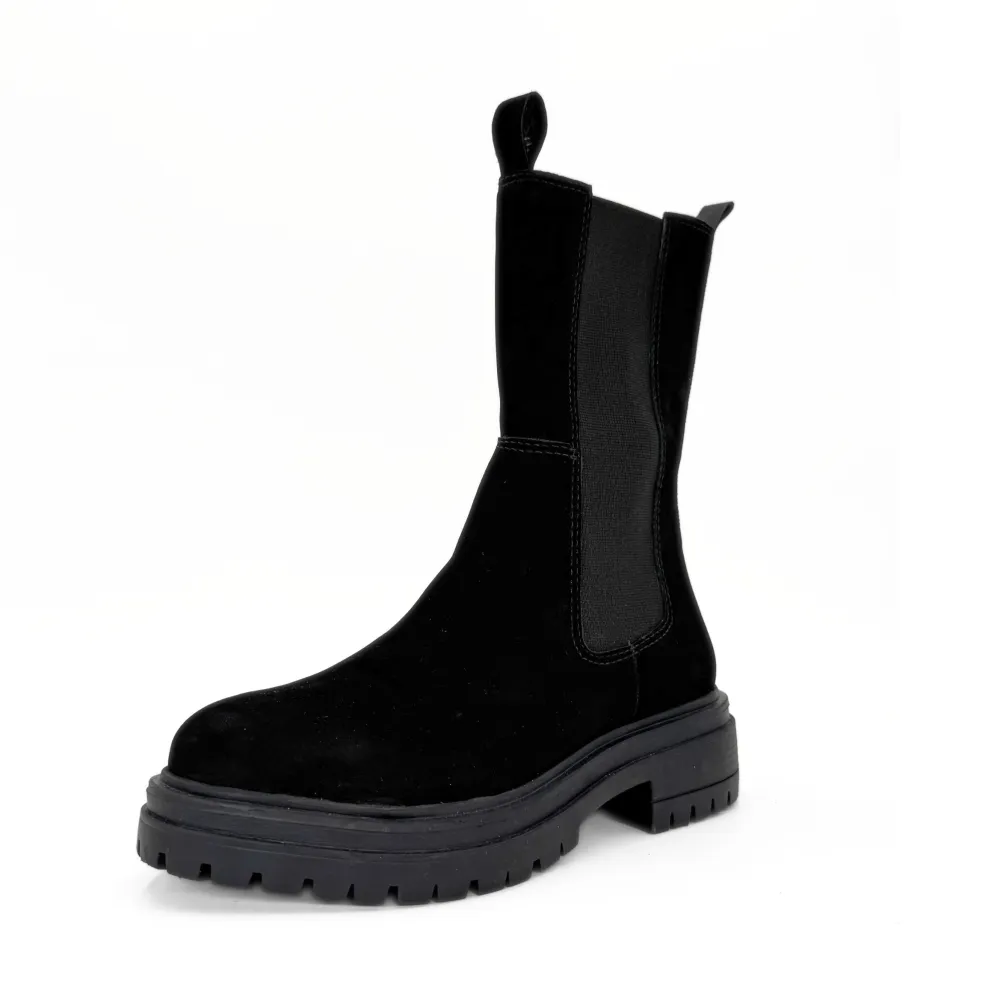 Nubuck Stretch Lug Sole Ankle Boots