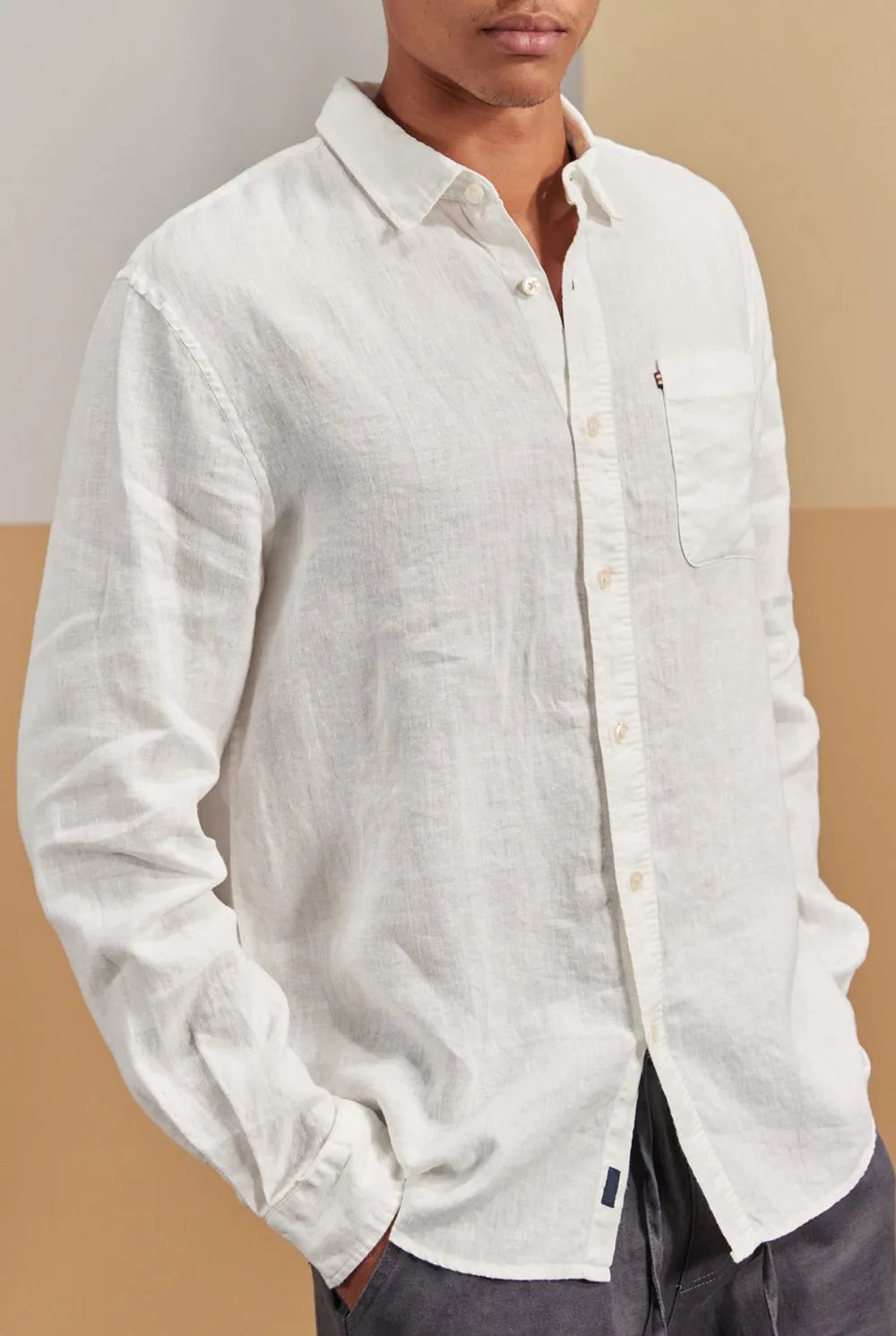 Micro Print Linen Blend Casual Button Up Shirt