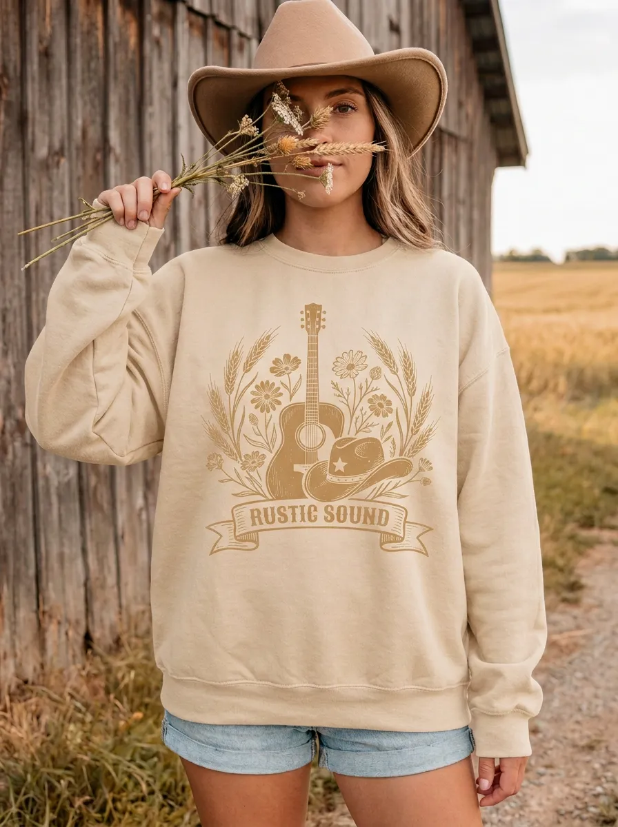 Western-Inspired Guitar Women's Country Music Crewneck Sweatshirt