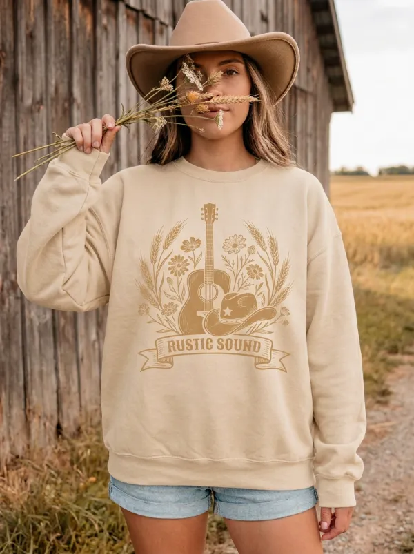 Western-Inspired Guitar Women's Country Music Crewneck Sweatshirt