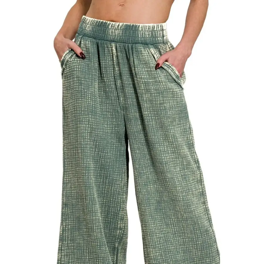 Washed Double Gauze Elastic Band Waist Pants