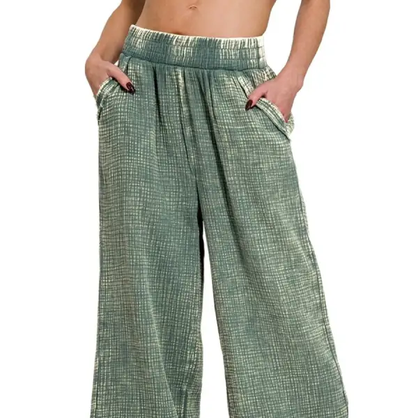 Washed Double Gauze Elastic Band Waist Pants