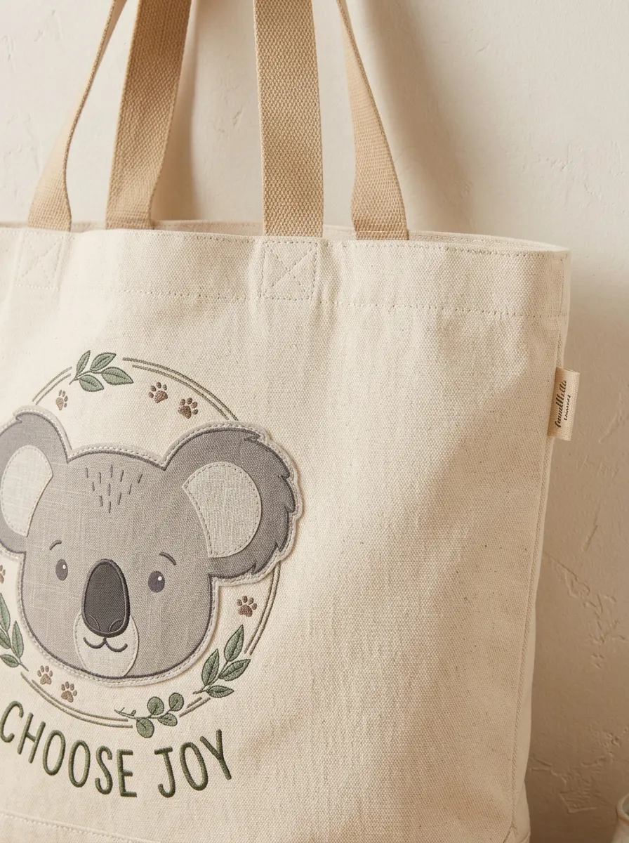 Koala Lover Choose Joy Floral Printed Tote Bag