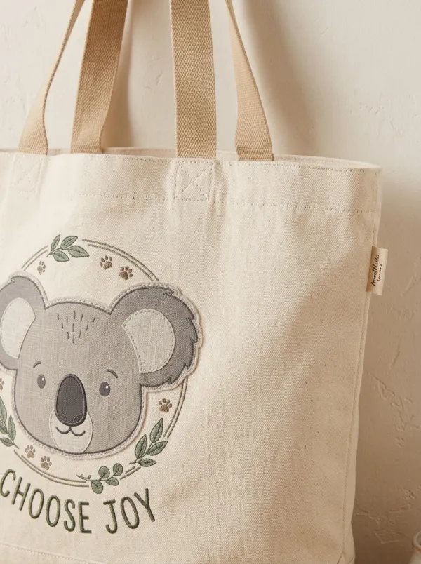 Koala Lover Choose Joy Floral Printed Tote Bag