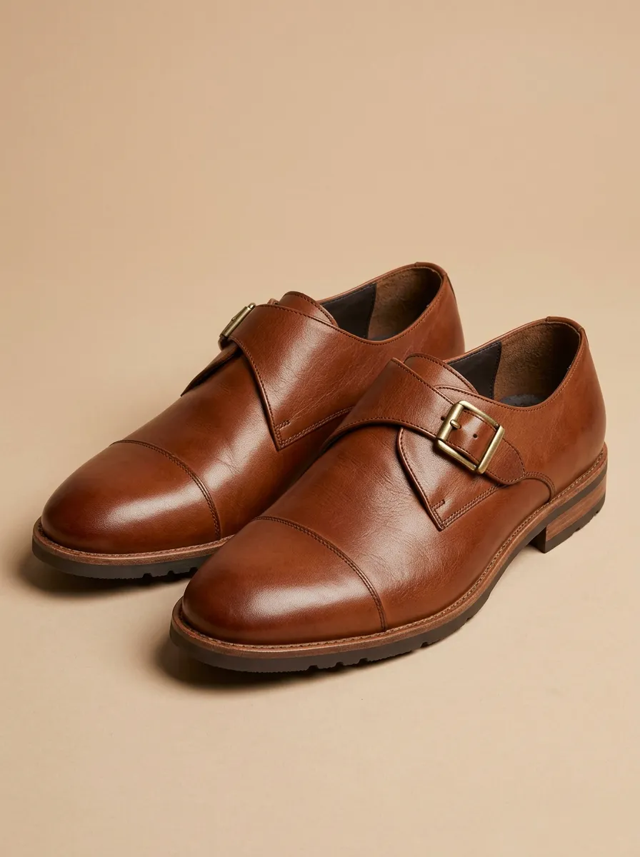 Men's Business Casual Leather Monk Strap Shoes