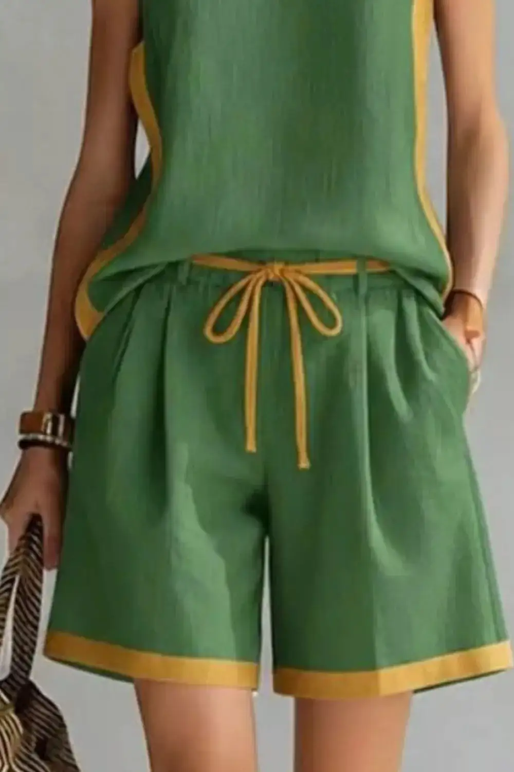 Contrast Trim Tank Shorts Set