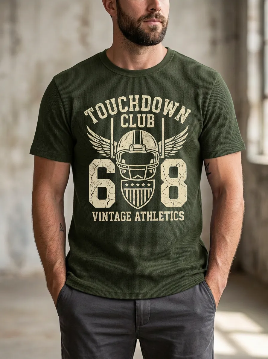 Men's Heritage Inspired Helmet Football Ball Crew Neck Graphic T-Shirt