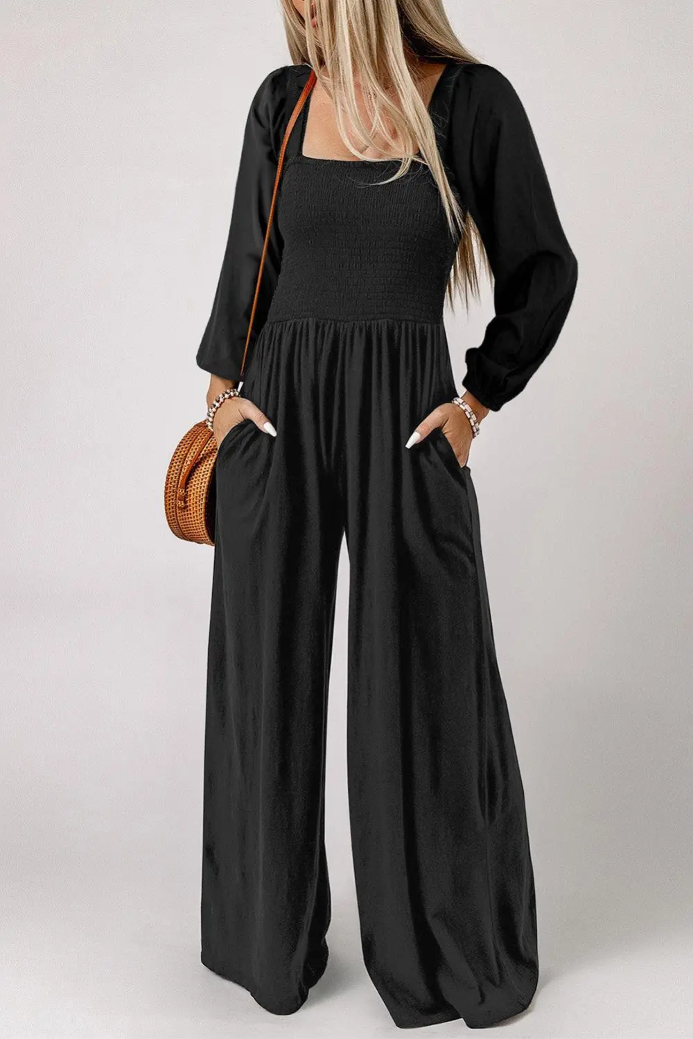Square Neck Raglan Sleeve Pocket Jumpsuit