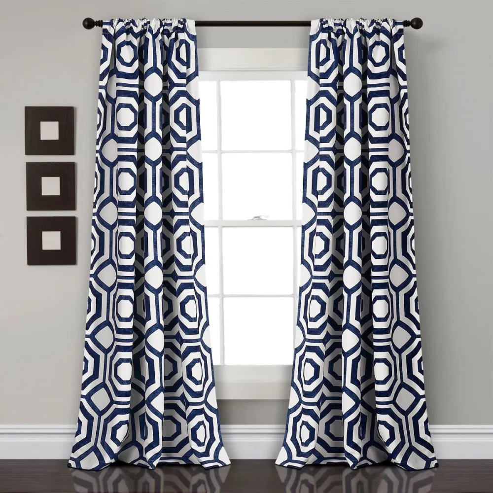 Mid Century Geometric Blackout Rod Pocket Curtain Panel Set
