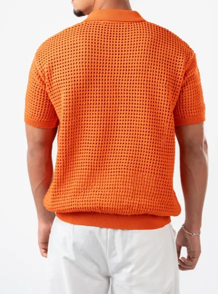 Orange Lightweight Knit Polo Shirt