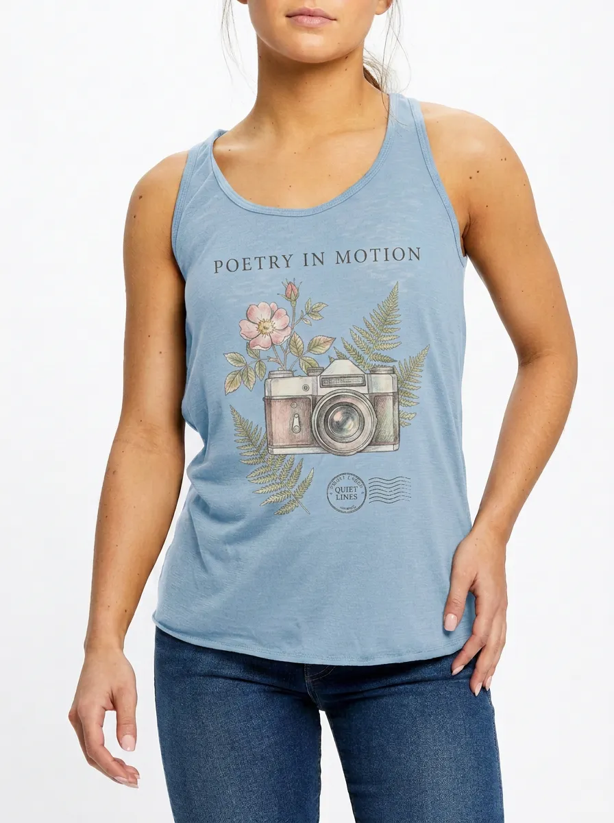 Women's Photography Lover Floral Camera Printed Tank Top