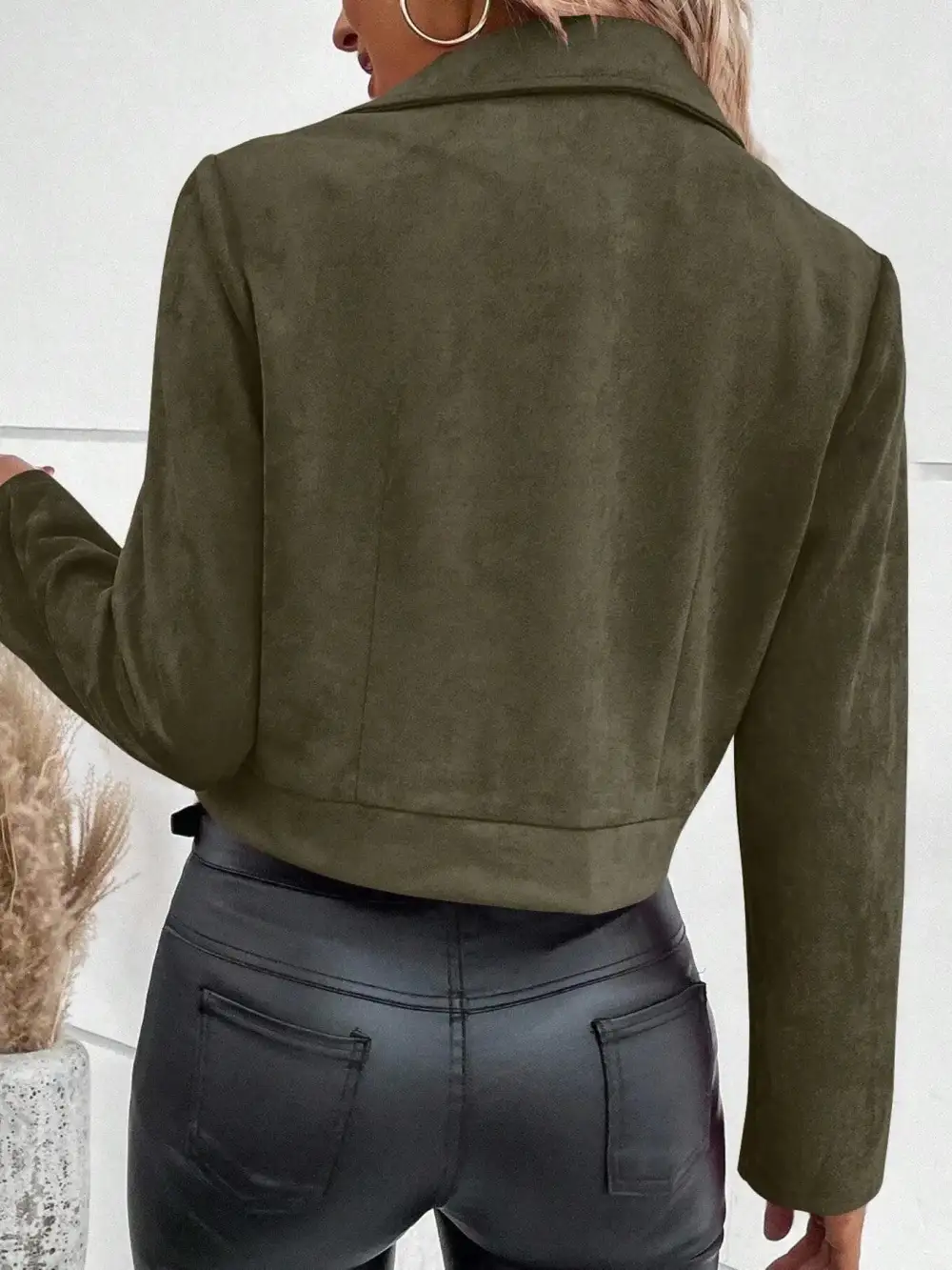 Zip Up Suede Cropped Moto Jacket