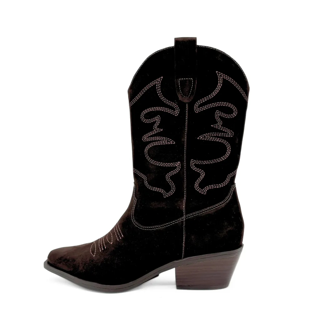 Suede Cowboy Ankle Boots