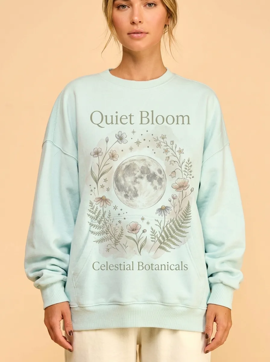Women's Celestial Moon Floral Quiet Bloom Printed Sweatshirt