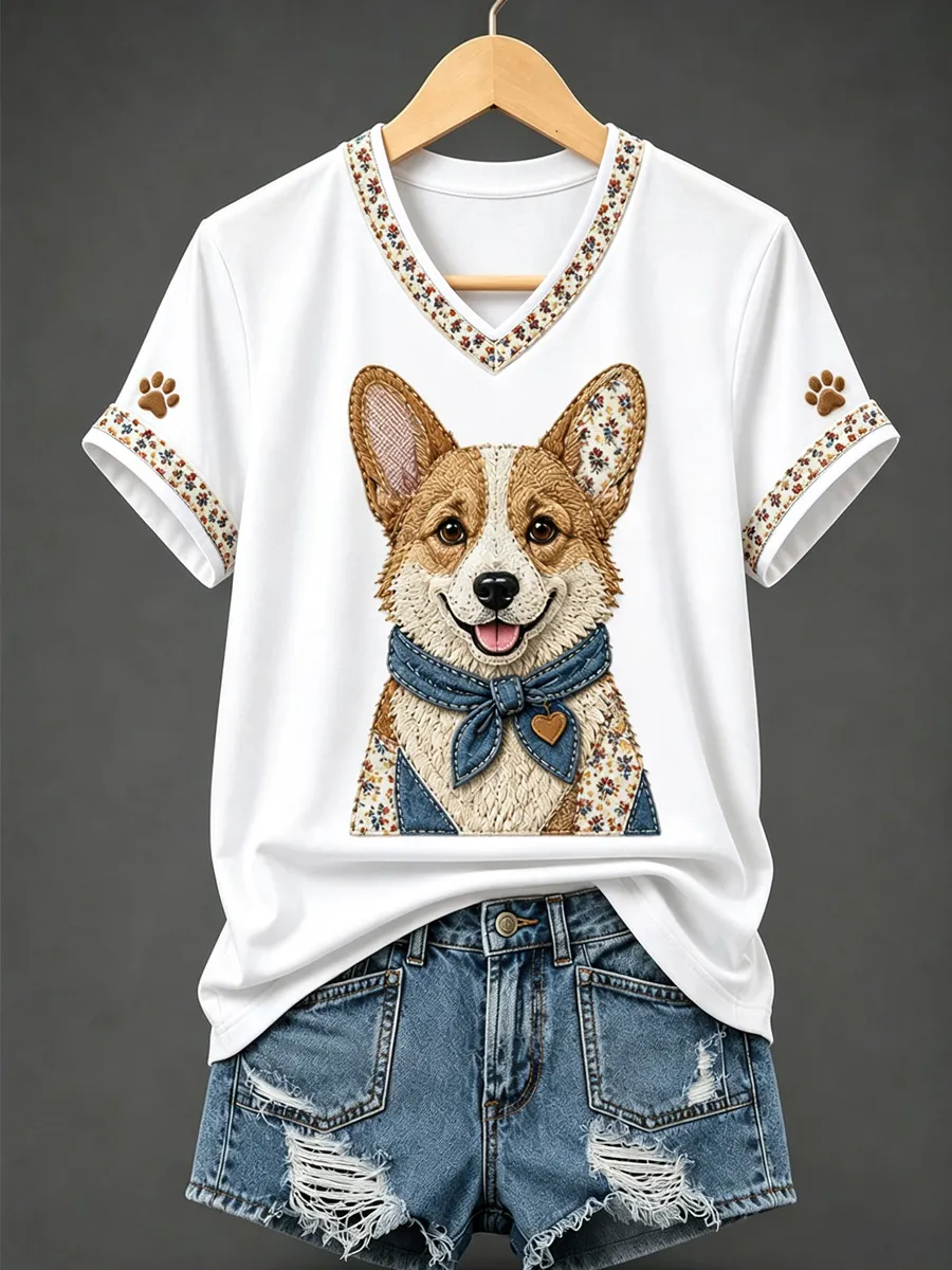 Women's dog print casual T-shirt
