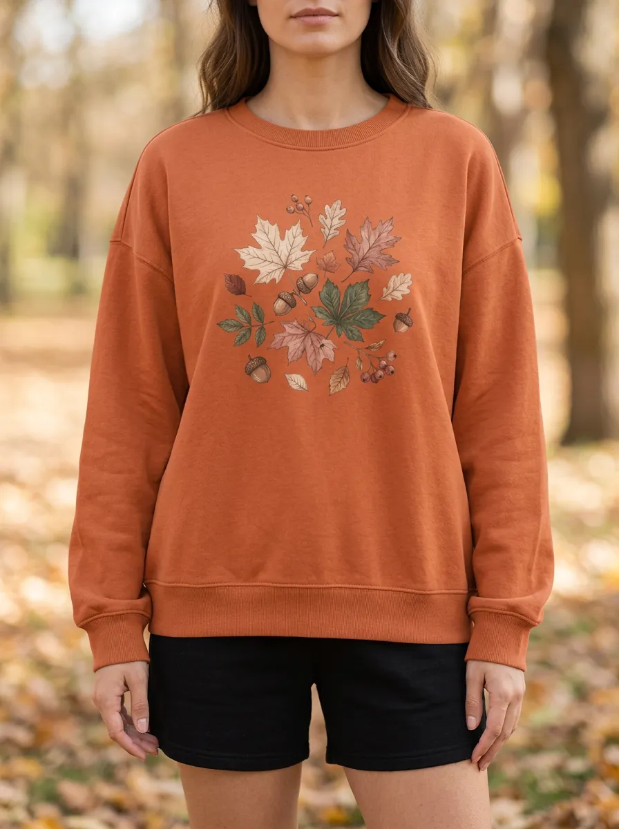 Classic Style Maple-Leaf Printed Acorn Graphic Sweatshirt