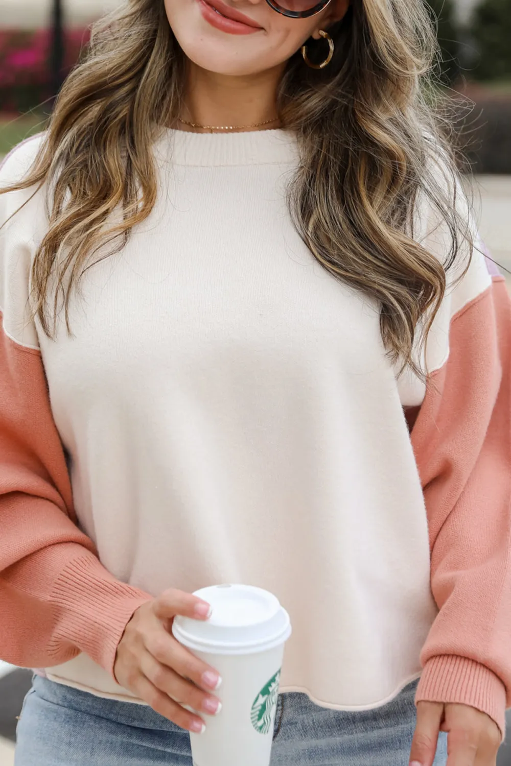 Cream Color Block Sweater