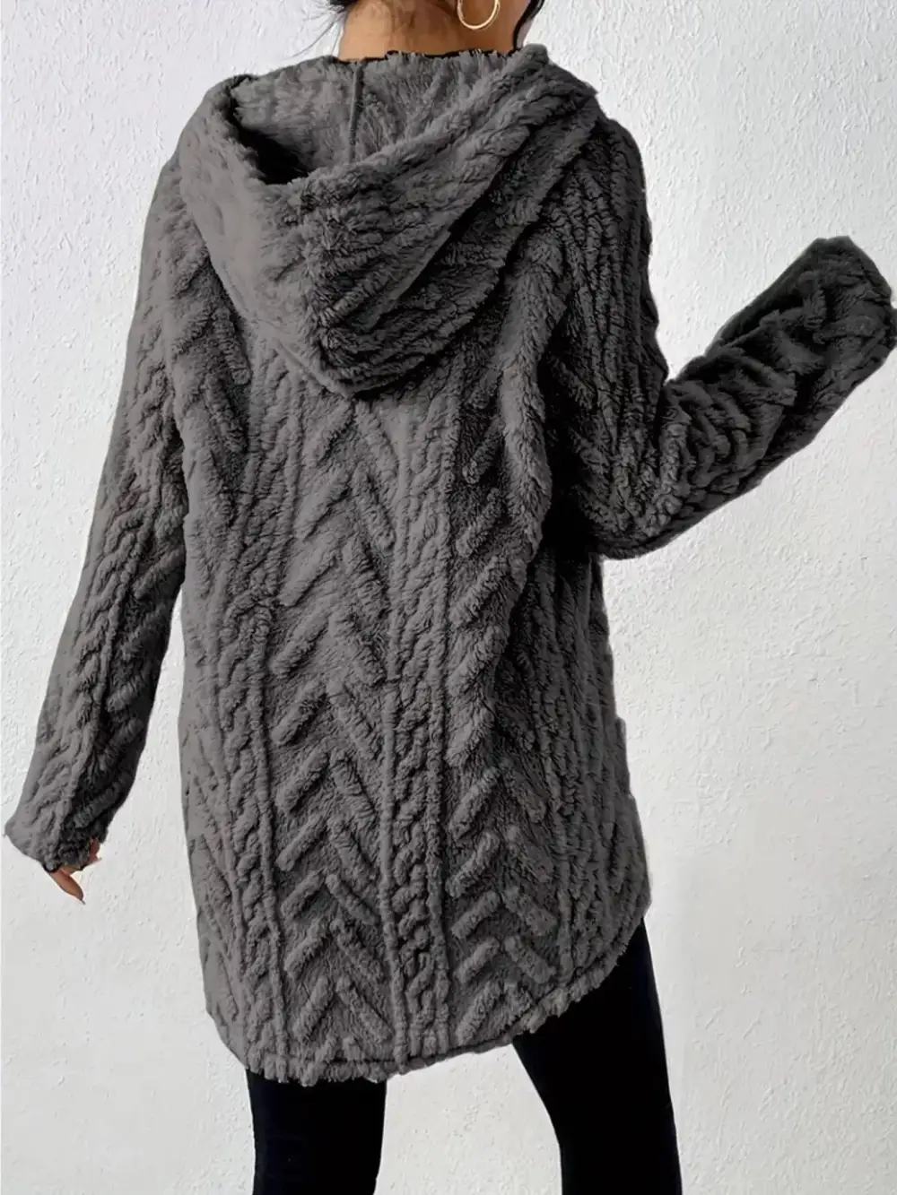 Drawstring Textured Fleece Hoodie