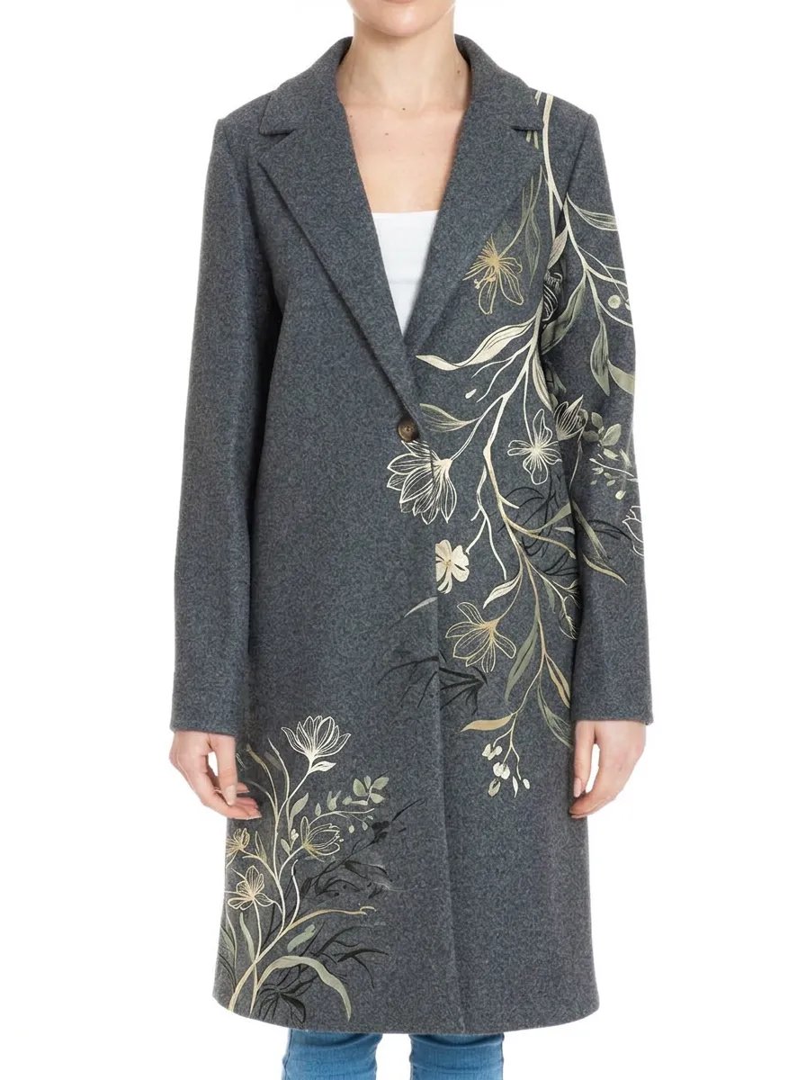Women's Floral Nature Lover Grey Botanical Printed Coat