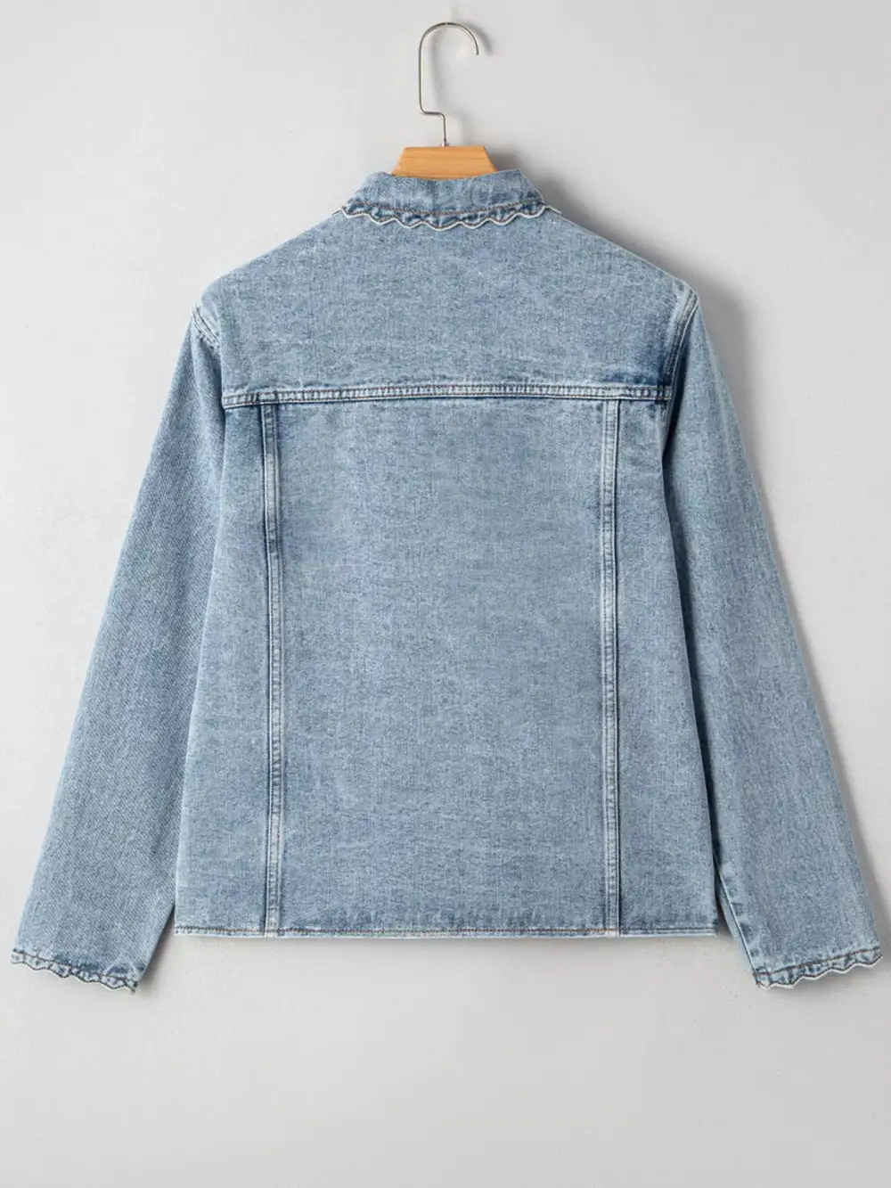 Scallop Trim Collar Patched Pocket Button Up Jacket