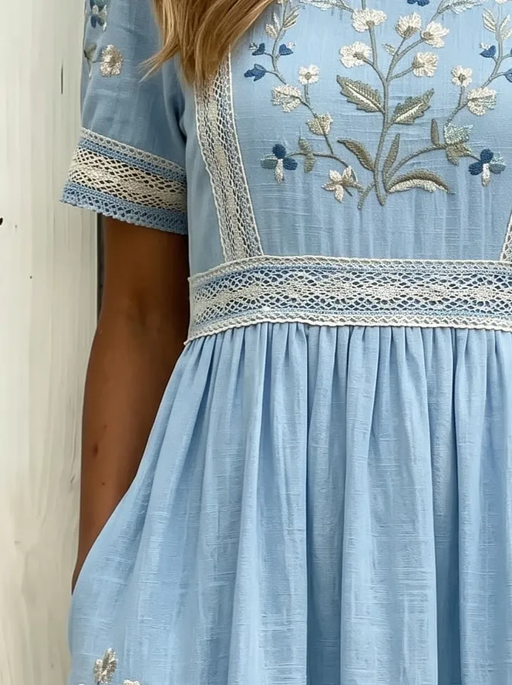 Women's Round-Neck Printed Short-Sleeve Dress