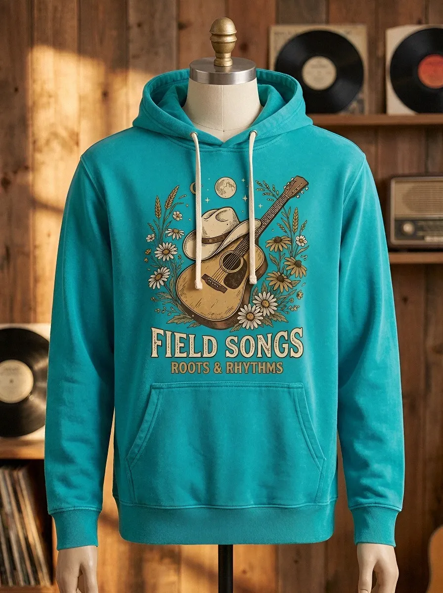 Western Guitar Cowboy-Hat Country Music Graphic Hoodie