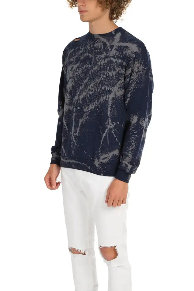 Crewneck Cotton Distressed Hoodie
