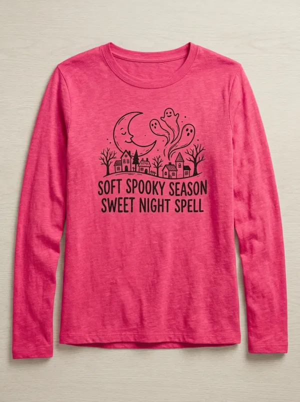 Moon Halloween Cotton Linen Long Sleeve Top