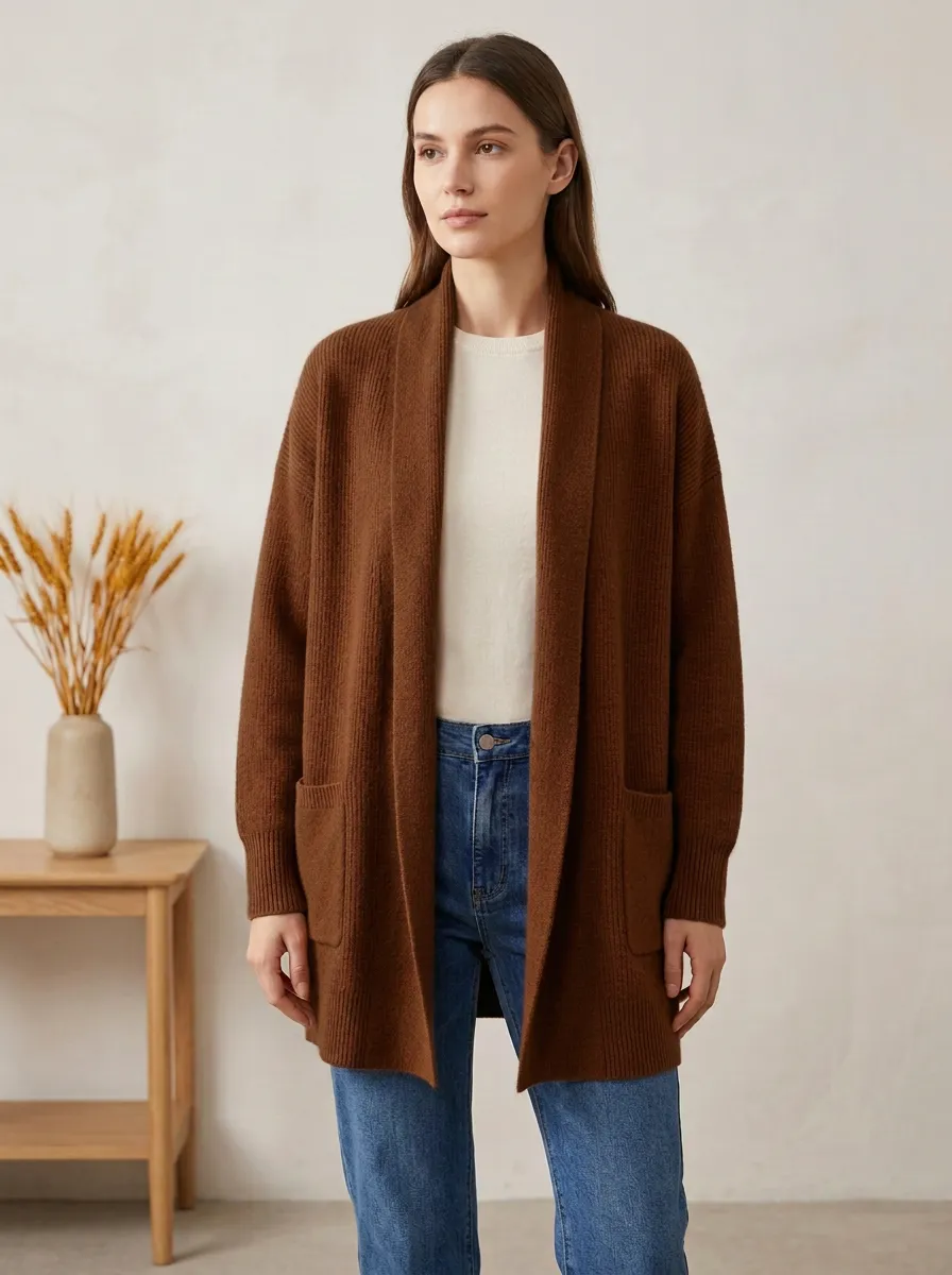 Modern Ribbed-Knit Knit Cardigan