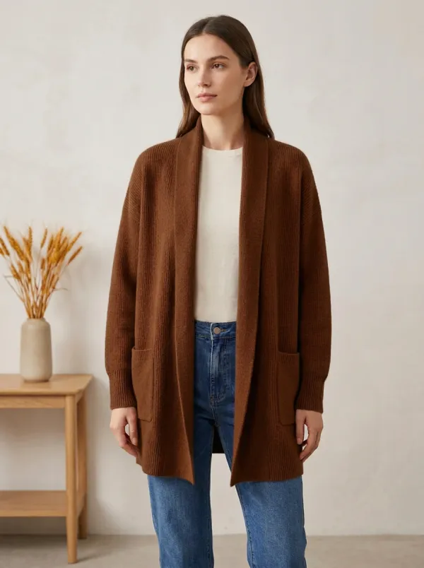 Modern Ribbed-Knit Knit Cardigan